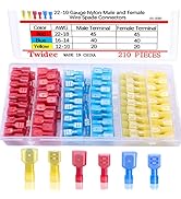 Twidec/210PCS Nylon Spade Connectors Kit 22-10 Gauge Quick Disconnect Fully Insulated Male and Fe...