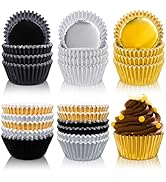 Whaline 300Pcs Graduation Foil Cupcake Liners Congrats Grad Baking Cups Black Silver Gold Foil Me...