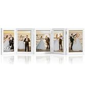 DUENPY 5 Folding 5x7 Picture Frame Horizontal Engineered Wood Accordion Photo Frame with Plexigla...