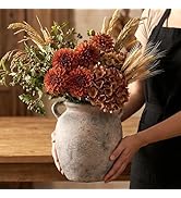 Ceramic Flower Vase Home Decor - 7.28Inch Farmhouse Rustic Vase, Double Handle Pottery Terracotta...