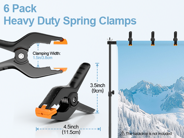 4.5-inch spring clamps that can hold the photo backdrop without wrinkles