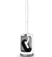 HAMITOR Toilet Bowl Brush Holder Set: Curved Design with Holder for Deep Cleaning Under Rim - Com...