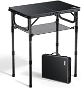 Anbte Folding Camping Table with Storage Net, Pure Black Aluminum 2ft Picnic Table 23.2" x 16" Ou...