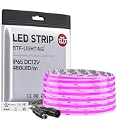 BTF-LIGHTING FCOB IP65 Waterproof Purple Color COB LED Strip 16.4FT DC12V 480LED/m 8mm Width Flex...