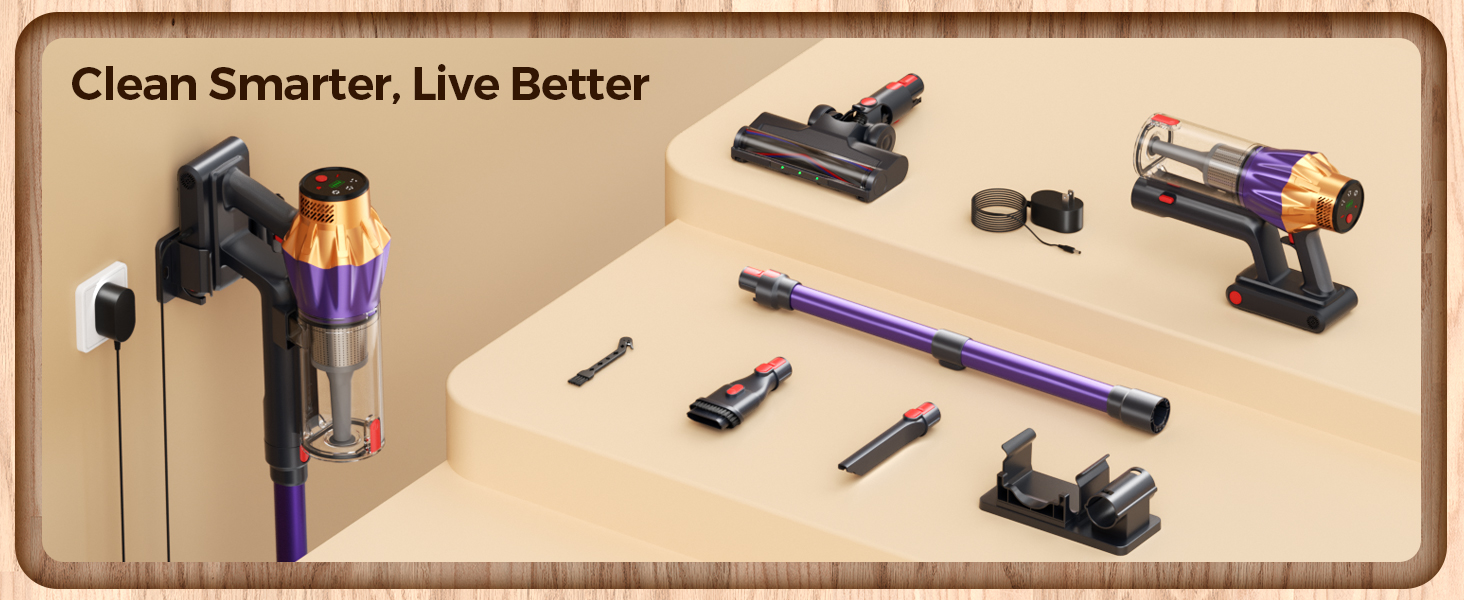 Complete cordless vacuum set with wall mount, accessories and storage for whole home care