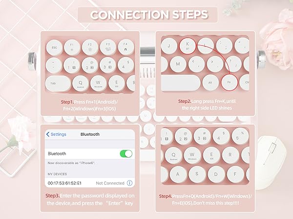 YUNZII ACTTO B303 Wireless Typewriter Keyboard, Retro Bluetooth Aesthetic Keyboard