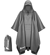 PTEROMY Hooded Rain Poncho for Adult with Pocket, Waterproof Lightweight Unisex Raincoat for Hiki...