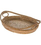 KOUBOO La Jolla Oval Rattan Tray with Looped Handles, Honey Brown, Small
