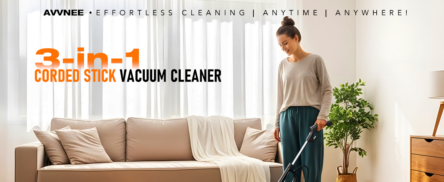 Avvnee Corded Stick Vacuum Cleaner, 500W/15Kpa Vacuum Cleaners for Home