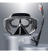 Dry Snorkel Set, Pano 3 Window Snorkel Mask, Anti-Fog Scuba Diving Goggles and Snorkel, Professio...