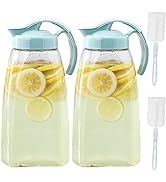 Frcctre 2 Pack Plastic Water Pitcher with Lid, 74 Oz Clear Airtight Beverage Pitcher Juice Contai...