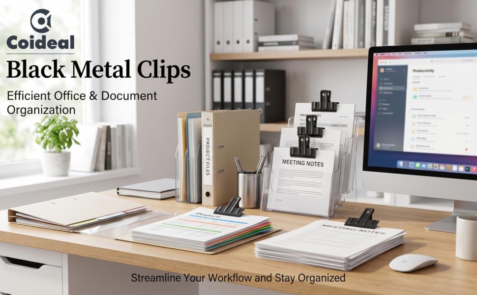 Coideal Black Metal Clips for Office