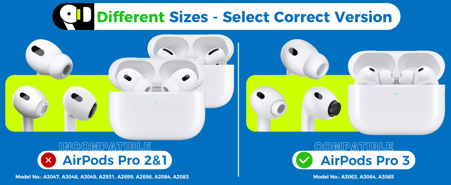 Ear tips for AirPods Pro 3 (A3063, 3064, 3065); not for AirPods Pro 2 &amp;amp;amp; 1