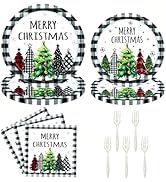 DTDO 96Pcs Christmas Tree Party Tableware Set Buffalo Plaid Xmas Paper Plates and Napkins Christm...