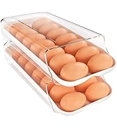 theaoo Egg Holder for Fridge, Automatic Rolling Egg Container for Refrigerator, Clear Plastic Egg...