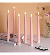 Eywamage Pink Flickering Flameless Taper Candles with Remote, Battery Operated LED Wax Candlestic...