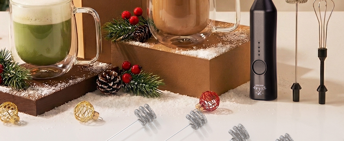 3-speed handheld frother with 3 whisks — ideal holiday kitchen gift for coffee and matcha lovers.