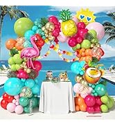 170Pcs Flamingo Tropical Balloon Arch Garland Kit, Hot Pink Olive Green Orange Teal Gold Foil Bal...