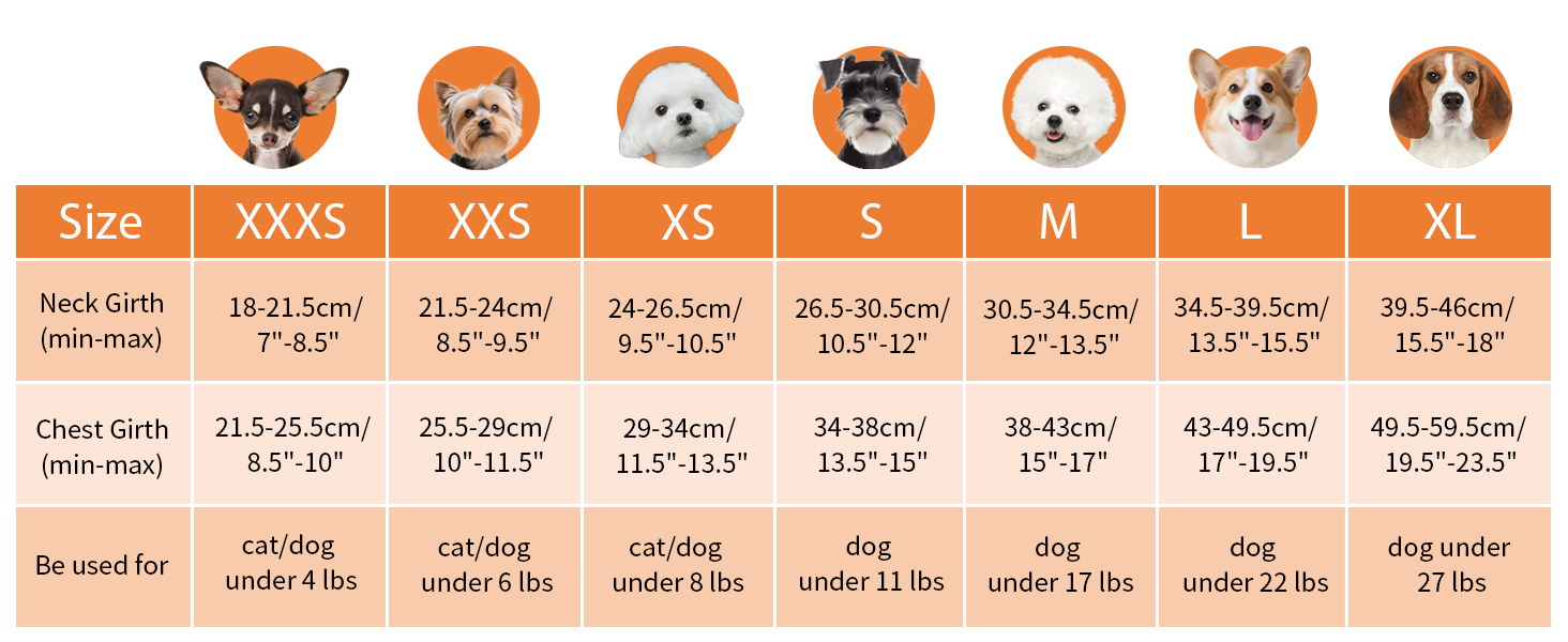 Size Chart - You can chose the best fit size for your furry friends!