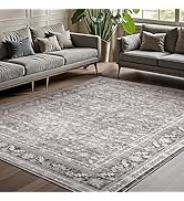 OPPODREAM Vintage Grey Area Rugs 5x7, 5 x 7 Retro Washable Rug Non Slip, Low-Pile Faux Wool Carpe...