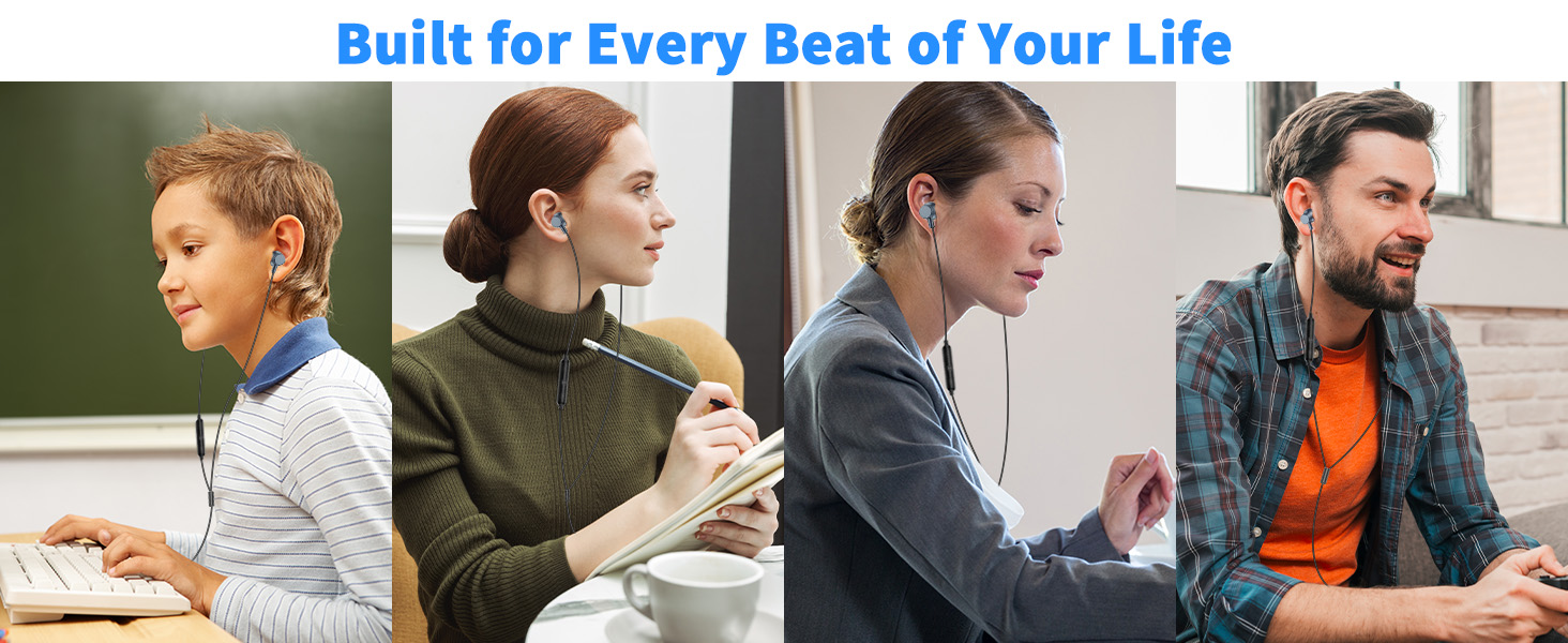 3.5mm Wired Earbuds Headphones with Microphone Noise Canceling for Airplane School Students