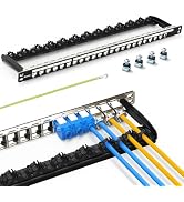 PBAEGAV Patch Panel 24 Port Shielded Blank Keystone Patch Panel 0.5U with Cable Management and Su...