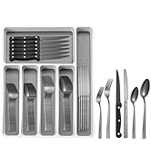 49Pcs Silverware Set with Organizer, Black Stainless Steel Flatware Set for 8 Cutlery Utensil Set...