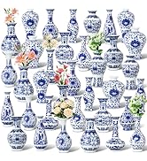 Maxcheck 36 Pcs Porcelain Blue and White Vase Mini Chinoiserie Bud Vase Vintage Ceramic Oriental ...