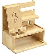 Homde Charging Station Bamboo Docking Station Nightstand Organizer Storage for Mobile Cell Phone ...