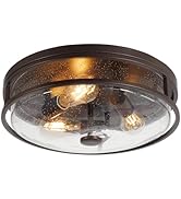 Rosient 16 Inch Large Flush Mount Ceiling Light Fixture with Seeded Glass, Bronze Round Ceiling L...