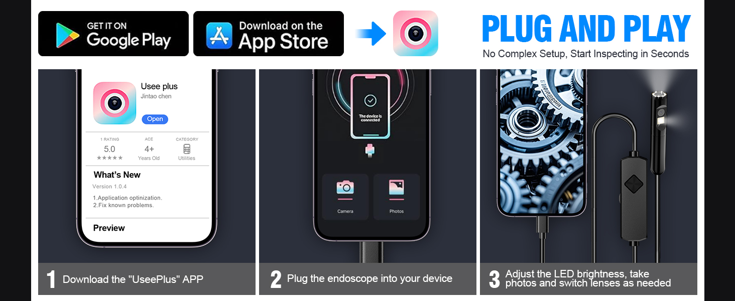 EASTBEAR Endoscope Camera with Light, 1920P HD Borescope with 8 Adjustable LEDs 11