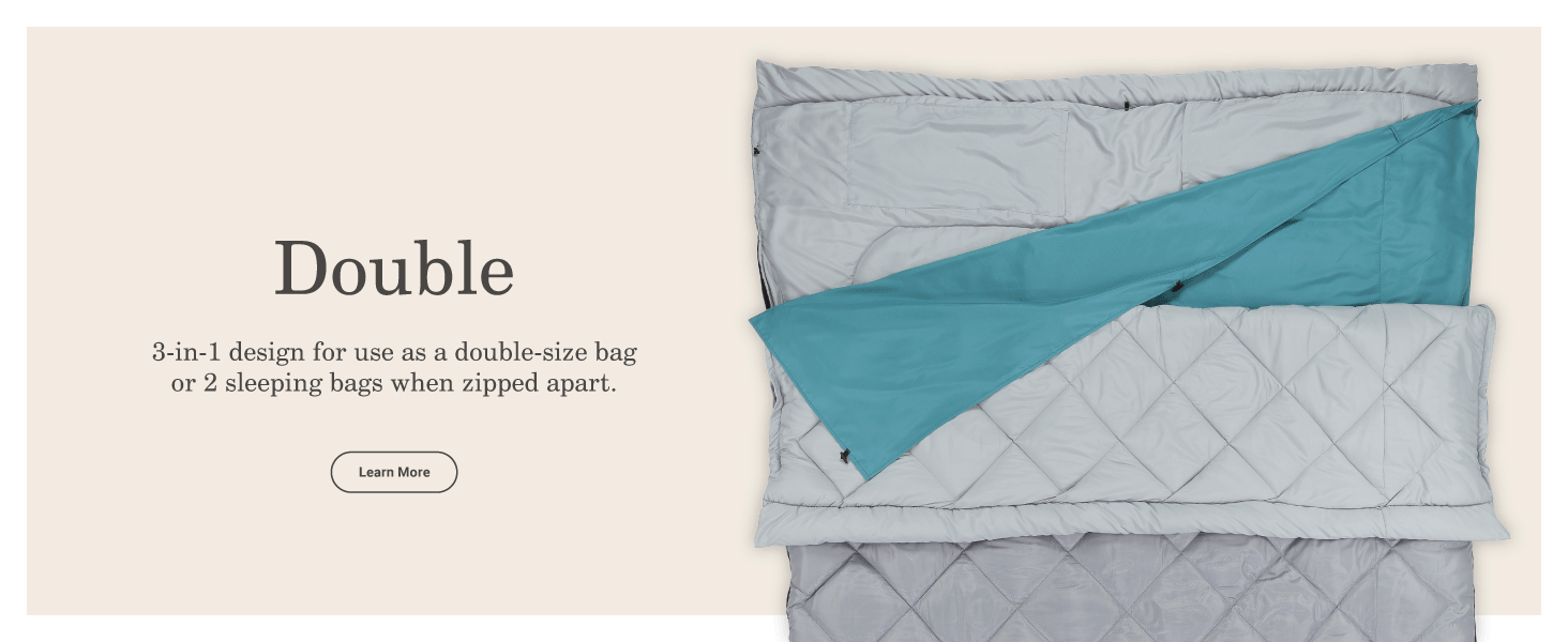 double sleeping bag blue gray couple family parent adult design comfort camp hike tent multiple easy