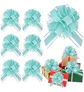 RIBBOOO 6pcs 7 Inch Pull Bows Teal Blue Gift Wrap Bows for Gift Basket, Flower Wrapping, Baby Sho...