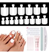 MelodySusie White Sharp Square Press On Toenails Kit,15 Sizes 150Pcs | Pre-Shaped Soft Gel,Half M...