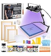 Pllieay 60pcs Screen Printing Kit with LED UV Exposure Lamp, 6 Colors Screen Printing Ink, 3 Size...