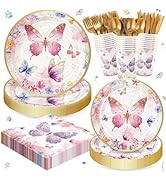 168PCS Butterfly Party Decorations, Butterfly Disposable Tableware Set with Paper Plates Napkins ...