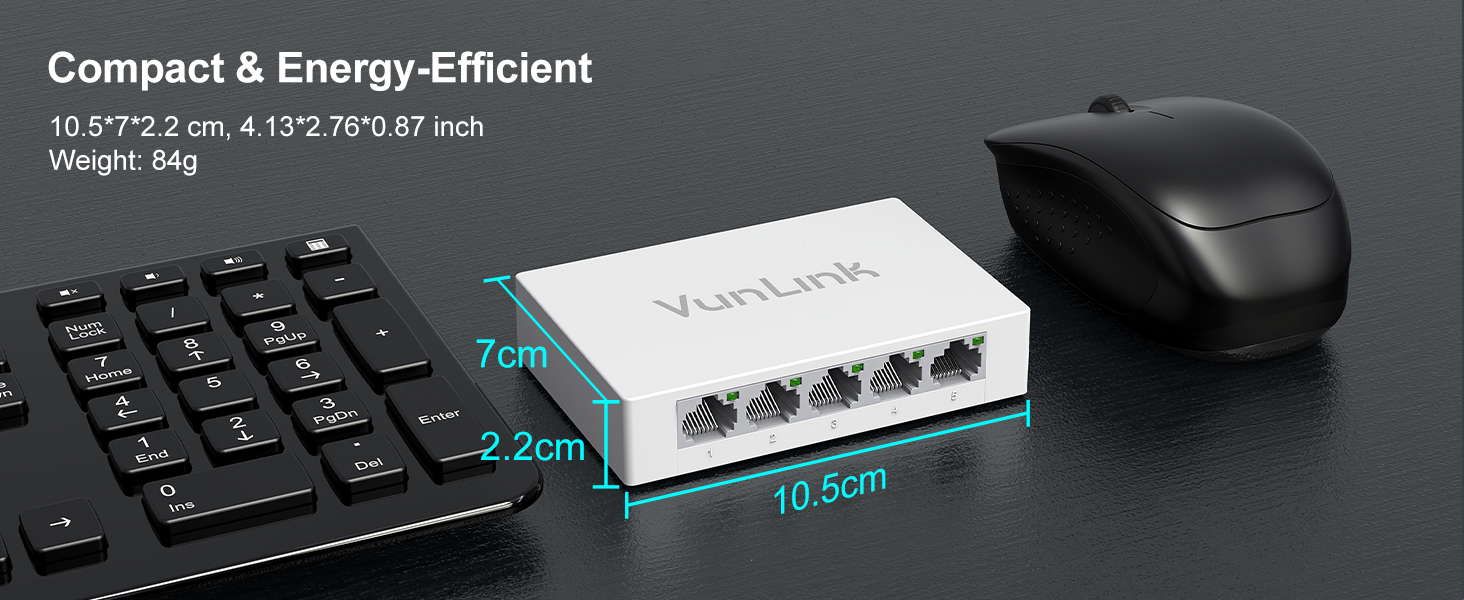 VunLink 5-Port Gigabit Unmanaged Ethernet Switch