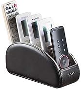 All-in-One Leather TV Remote Control Holder Black with 5 Compartments Nightstand Desktop DVD Medi...