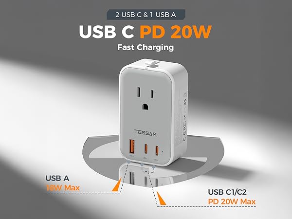 TESSAN Travel Adapter PD 20W