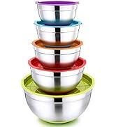 P&amp;P CHEF Mixing Bowls with Lids Set of 5, Stainless Steel Salad Nesting Bowls for Kitchen - Size ...
