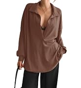 Fisoew Womens Oversized Deep V Neck Sweatshirts Casual Collared Long Sleeve Ribbed Knit Pullover ...