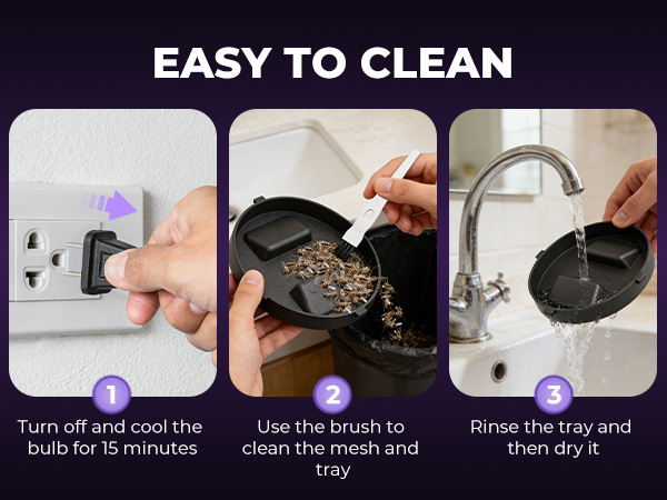 easy to clean brush and tray design for bug zapper cleaning