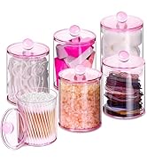 XIPENGKEJI Qtip Holder Dispenser, 6 Pack 10 oz, 12 oz Plastic Apothecary Jar Set for Bathroom Can...