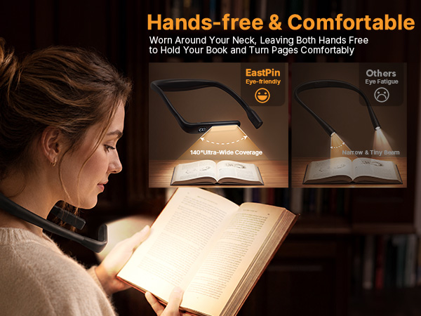 EastPin neck bedtime reading light features like warm amber 1600K color modes