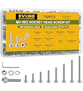 SVLING 750PCS M3 Screws Assortment Kit, 304 Stainless Steel 18-8 Hex Socket Head Cap Screws Bolts...