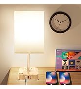 cozoo USB Bedside Table Desk Lamp with 3 USB Charging Ports and 2 Outlets Power Strip,Wood Charge...