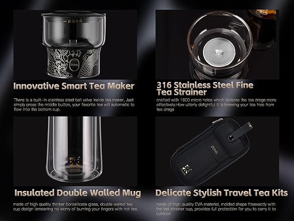 ZENS Modern 3-in-1 Smart Small Glass Tea Infuser Teapot