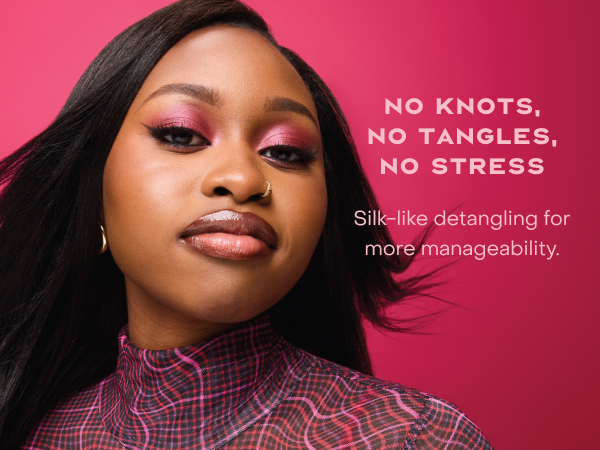 Image of a young woman with straight hair next to text about detangling benefits.