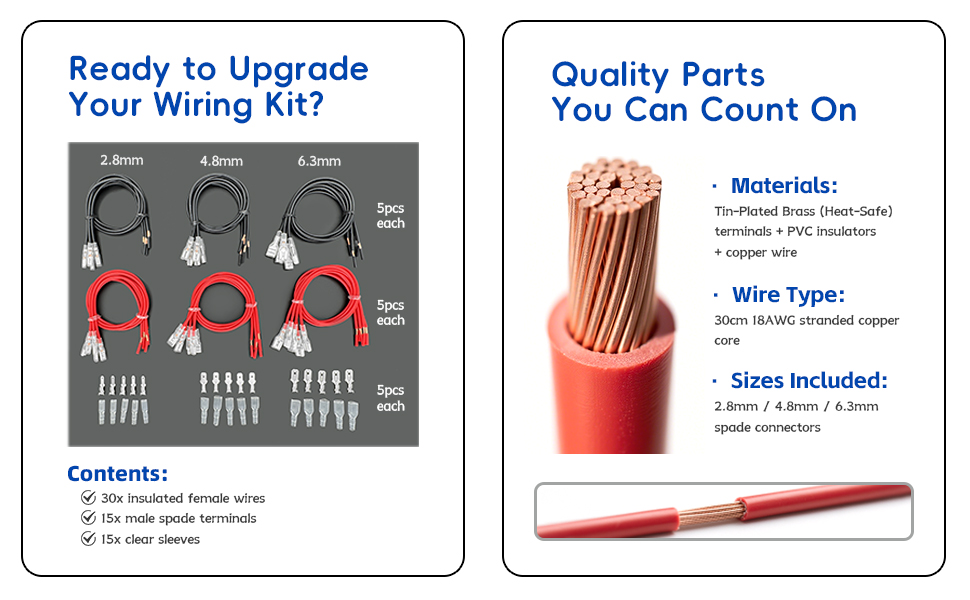 speaker wire connectors, automotive wiring, appliance spade terminals, DIY electrical connections