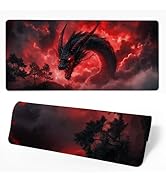 Desk Mat Red Black Dragon Desk Pad for Keyboard and Mouse, Large Big Gaming Mouse Pad with Stitch...